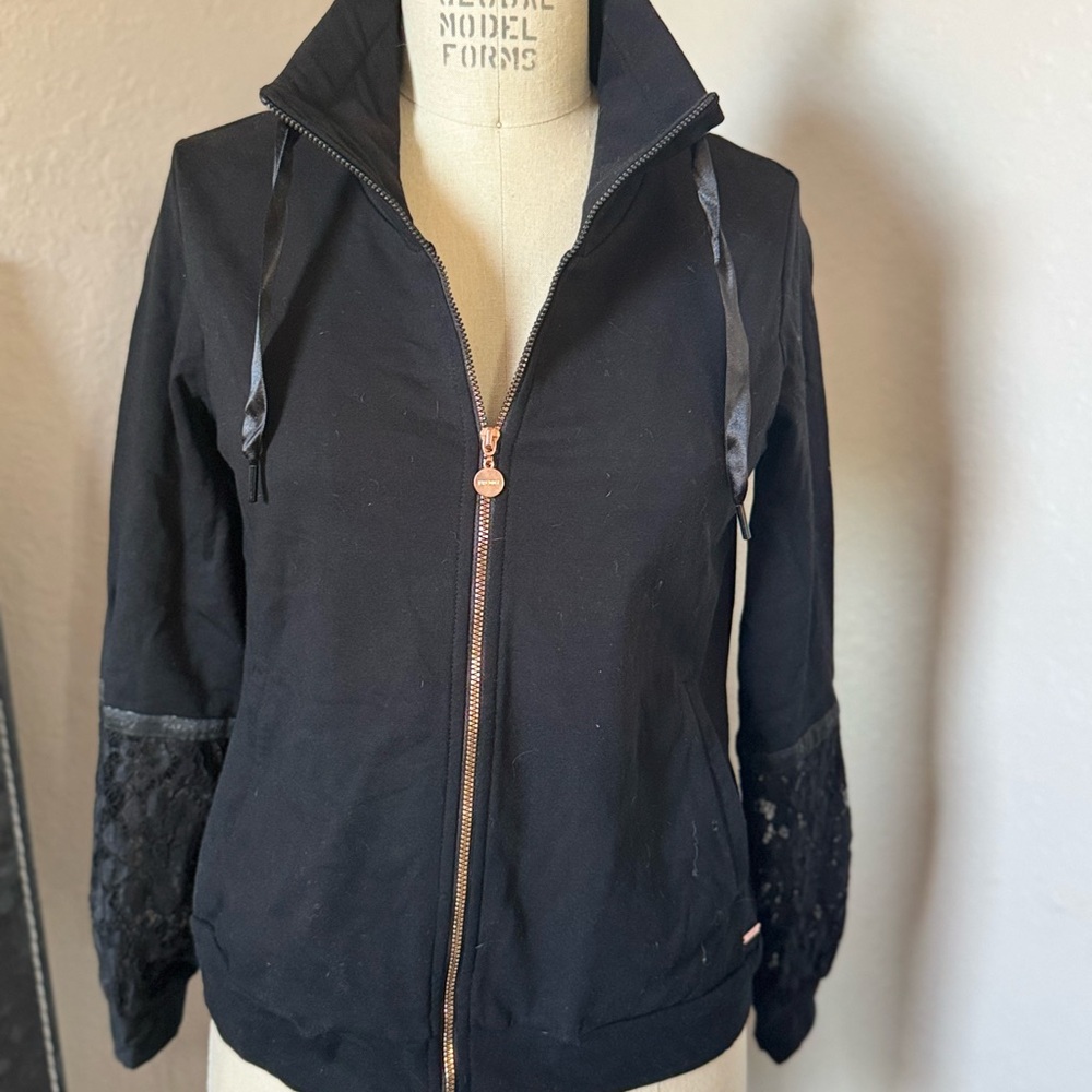 Black Bomber Jacket with Rose Gold Zipper
